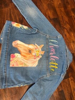 Children’s Place - Denim Jacket, “Charlotte” Screen Printe, Size 7/8
